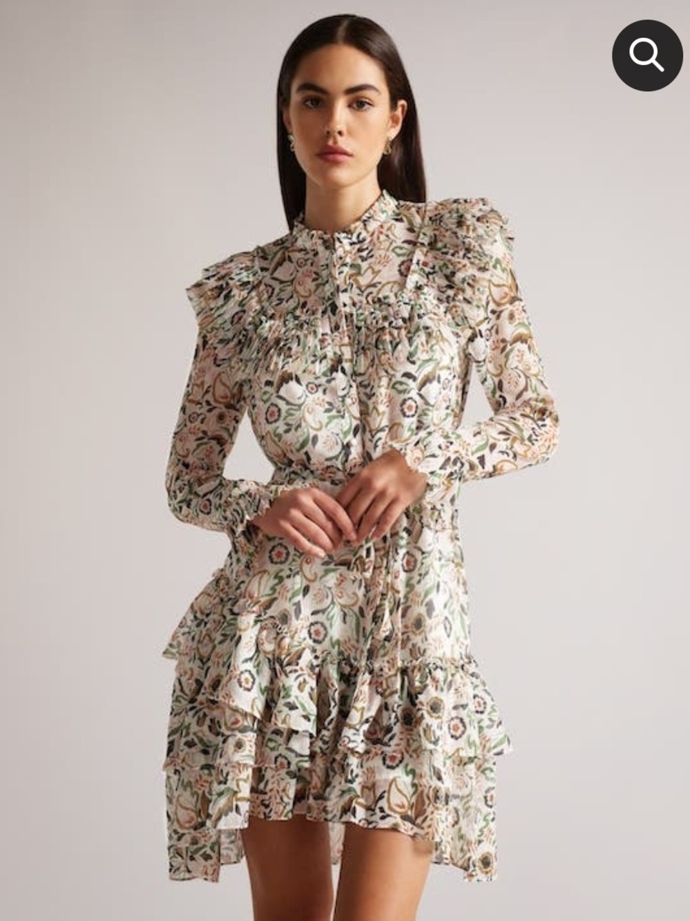 Ted Baker Aishia Ruffle Detail Mini Shirt Dress, Ivory/Multi Size 2